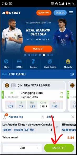 Mostbet mobil proqramında futbol mərcləri